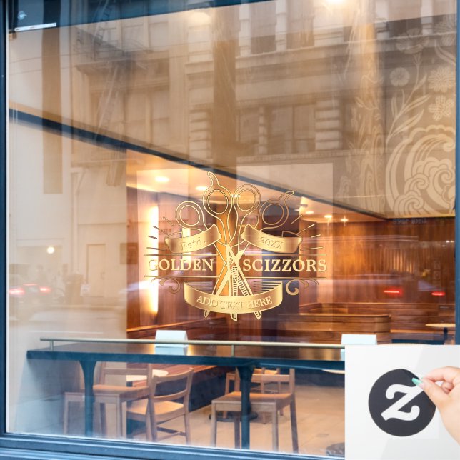Generische goldene Friseursalonfront anpassen Fensteraufkleber (Café-Fenster)