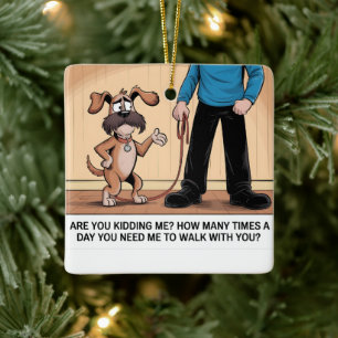 Genervter Hund Lustiger Spaziergang Cartoon Keramikornament