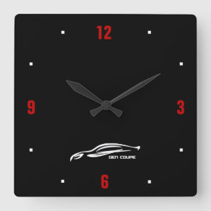Genese-Coupé weißes Brushstrokelogo Quadratische Wanduhr
