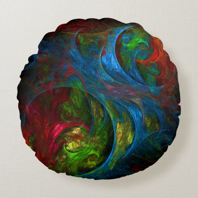 Genesis Blue Abstrakt Art Round Pillow Rundes Kissen (Vorderseite)