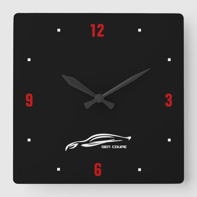 Genesis Coupe weiße Pinselstrich Logo Quadratische Wanduhr (Vorderseite)