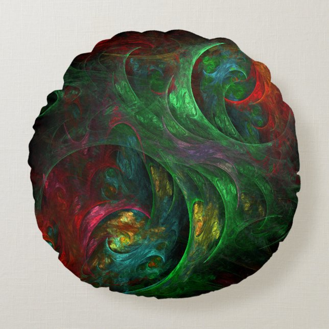 Genesis Green Abstrakt Art Round Kissen (Vorderseite)