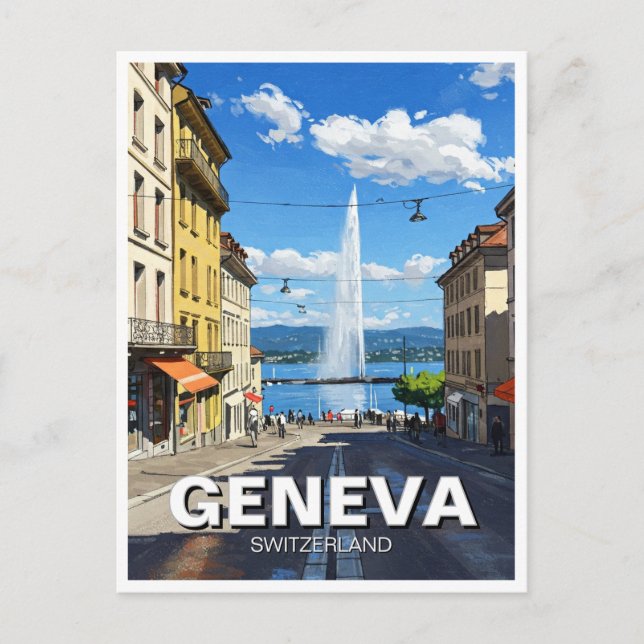 Geneva Street Switzerland Travel Jet d'eau Postkarte (Vorderseite)
