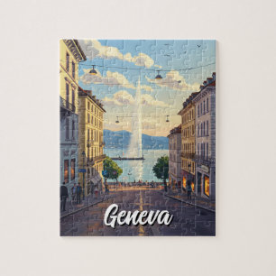 Geneva Street Switzerland Travel Jet d'eau Sunset