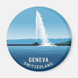 Geneva Street Switzerland Travel Jet d'eau Sunset Magnet