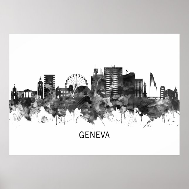 Geneva Switzerland Skyline BW Poster (Vorne)