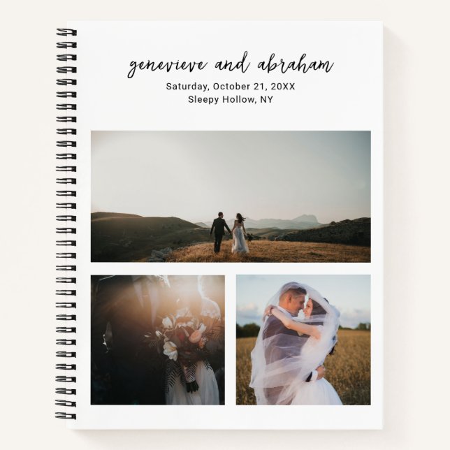 Genevieve Schwarz-Weiß-Foto Moderne Hochzeit Notizbuch (Vorderseite)