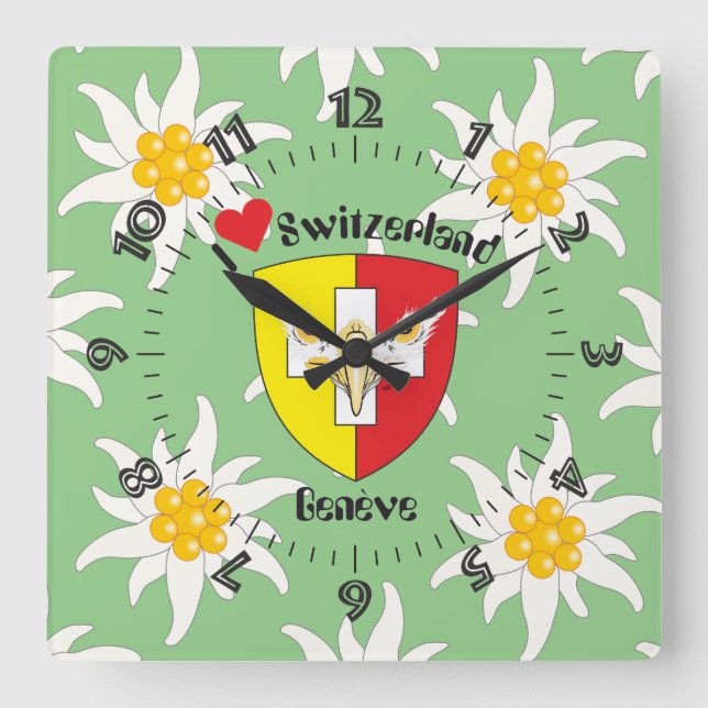 Genf / Genève Schweiz Suisse Svizzera Quadratische Wanduhr (Vorderseite)
