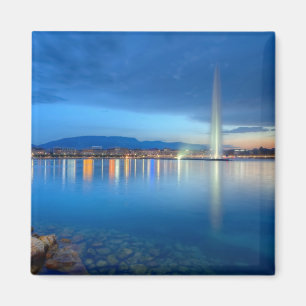 Genf-Panorama mit berühmtem Brunnen, die Schweiz, Magnet