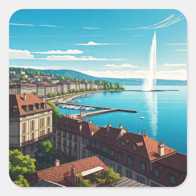 Genf Schweiz Reisen Quadratischer Aufkleber (Vorderseite)