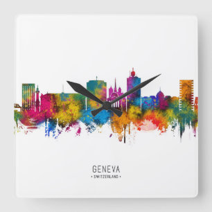 Genf Schweiz Skyline Quadratische Wanduhr