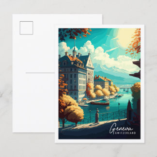 Genf Schweiz Vintage Reise Illustration Postkarte