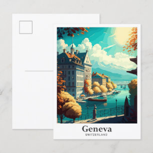 Genf Schweiz Vintage Reiseillustration Postkarte