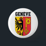 Genf, Schweiz - Wappen Button<br><div class="desc">Genf ist eine Weltstadt,  ein Finanzzentrum und aufgrund der Präsenz zahlreicher internationaler Organisationen ein weltweites diplomatisches Zentrum.</div>