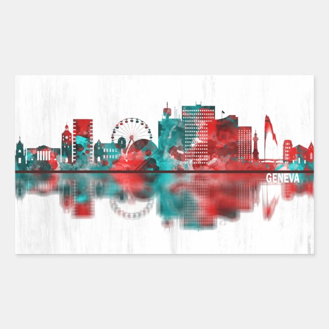 Genfer Schweiz Skyline Rechteckiger Aufkleber (Vorderseite)