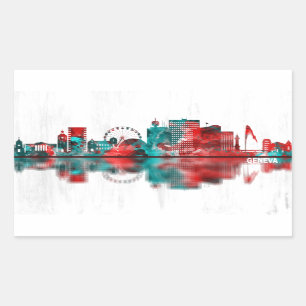 Genfer Schweiz Skyline Rechteckiger Aufkleber