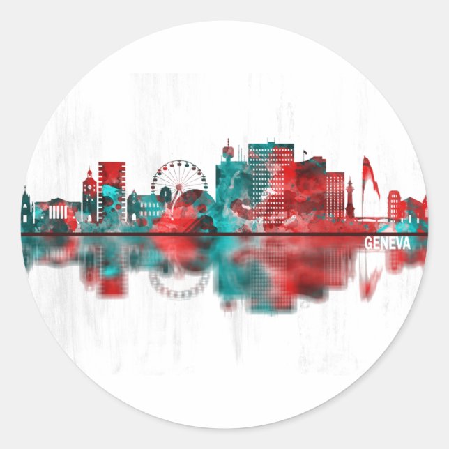 Genfer Schweiz Skyline Runder Aufkleber (Vorderseite)