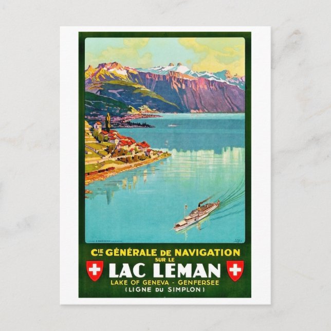 Genfer See, Aussicht auf das Gebiet, Schweiz, Vint Postkarte (Vorderseite)