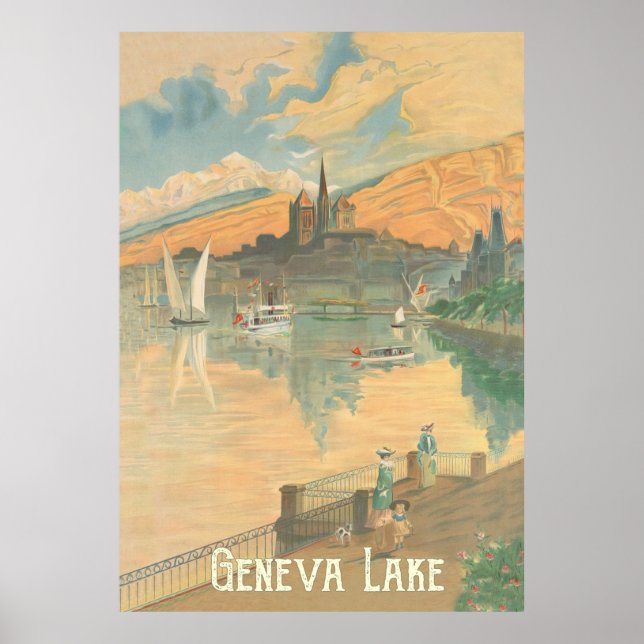 Genfer See, Menschen auf einem Spaziergang, Schwei Poster (Vorne)