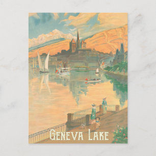 Genfer See, Menschen auf einem Spaziergang, Schwei Postkarte