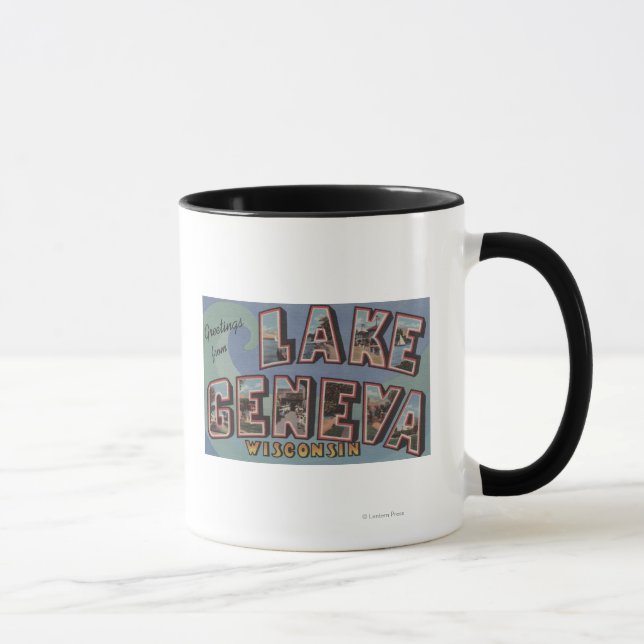Genfer See, Wisconsin - Große Briefmarkenszenen Tasse (Rechts)