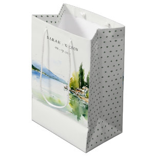 Genfersee Schweiz Aquarell-Landschaft Hochzeit Mittlere Geschenktüte