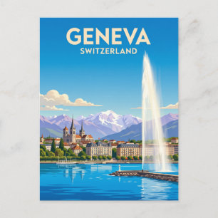 Genfersee und Jet d'Eau Schweiz Postkarte