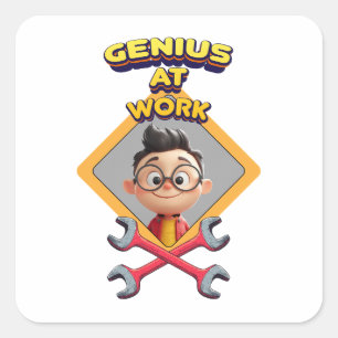 Genie arbeiten lustige Computeranimation für die R Quadratischer Aufkleber