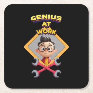 Genie arbeiten lustige Computeranimation für die R Rechteckiger Pappuntersetzer