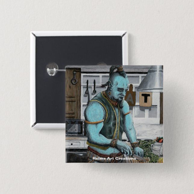 Genie Cooking Kitchen Magic Fantasy Art Button (Vorne & Hinten)