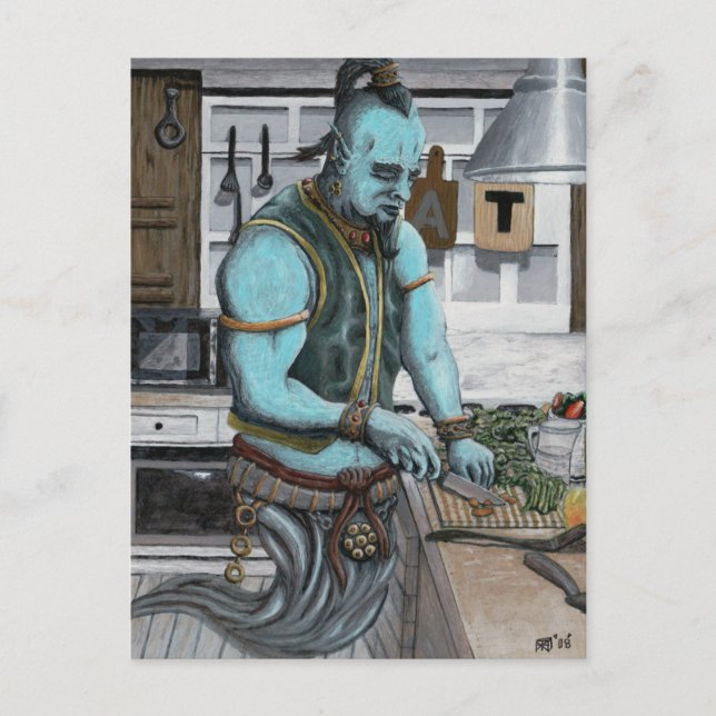 Genie Cooking Kitchenette Magie Fantasy Art Postka Postkarte (Vorderseite)