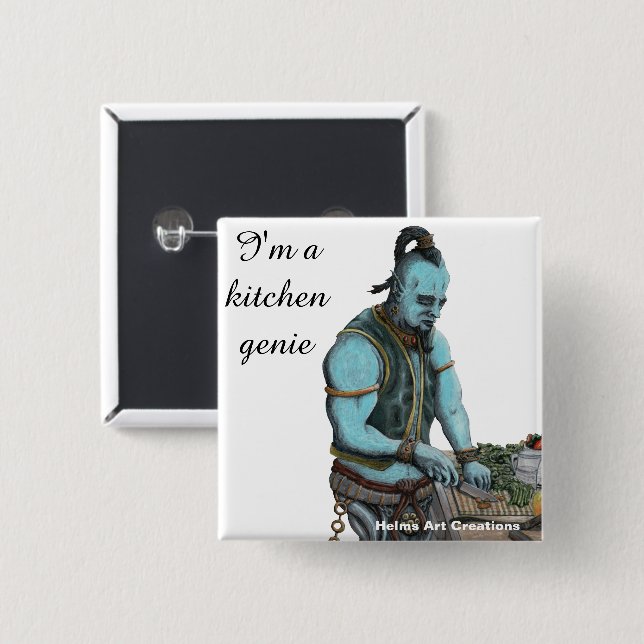 Genie Koch Cooking Dinner Fantasy Art Button (Vorne & Hinten)