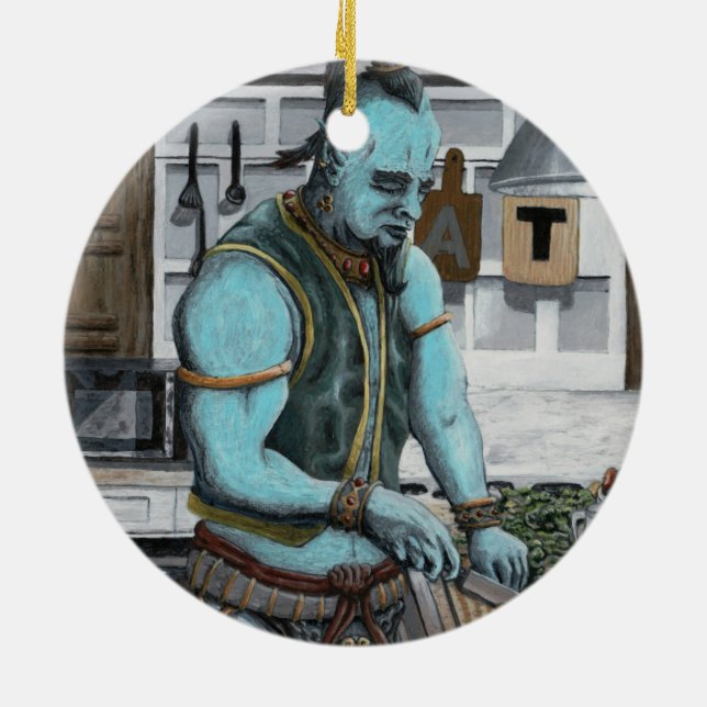 Genie Koch Kochen Abendessen Fantasy Kunst, Dichtu Keramik Ornament (Hinten)