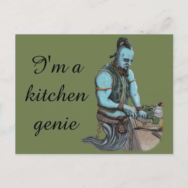 Genie Koch Kochen Abendessen Fantasy Kunst, Dichtu Postkarte (Vorderseite)