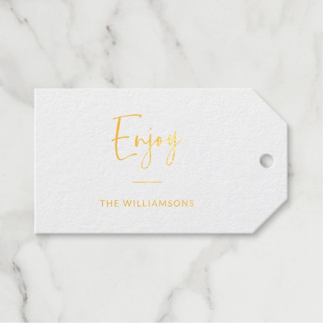 Genießen | Minimalistische Typografie Personalisie Geschenkanhänger (Vorderseite (Horizontal))