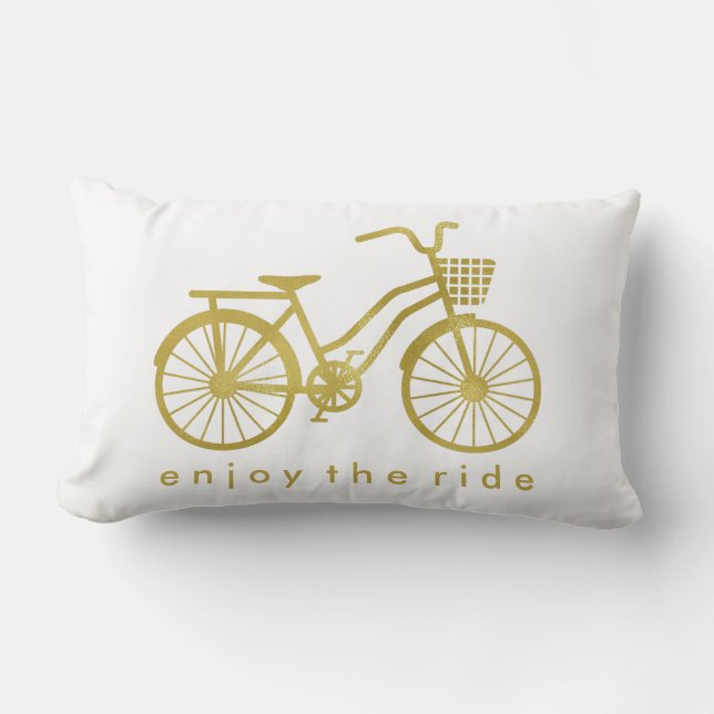Genießen Sie das Fahrschicke Goldfahrrad auf Weiß Lendenkissen (Vorderseite)