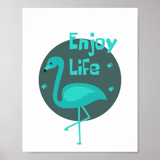 Genießen Sie das Leben Kawaii schöne Flamingo blau Poster (Vorne)