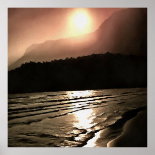 Genießen Sie den farbenfrohen Abend am Strand Poster