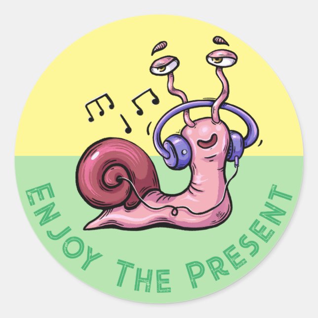 Genießen Sie die Gegenwart mit einem Snail-Hören z Runder Aufkleber (Vorderseite)