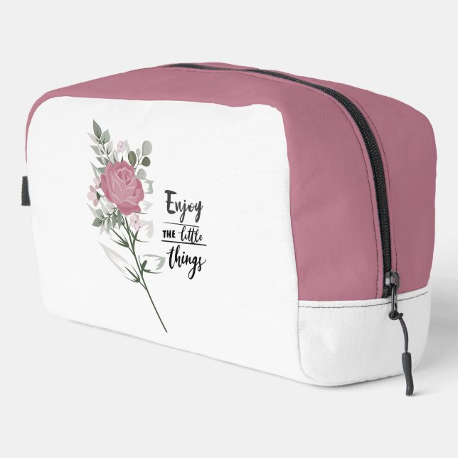 Genießen Sie die kleinen Dinge Rosa Rose Waschbeutel (Rechte Ecke)