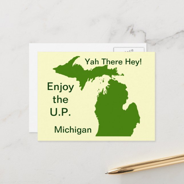 Genießen Sie die U.P. Michigan mit Da Yoopers Postkarte (Vorderseite/Rückseite Beispiel)