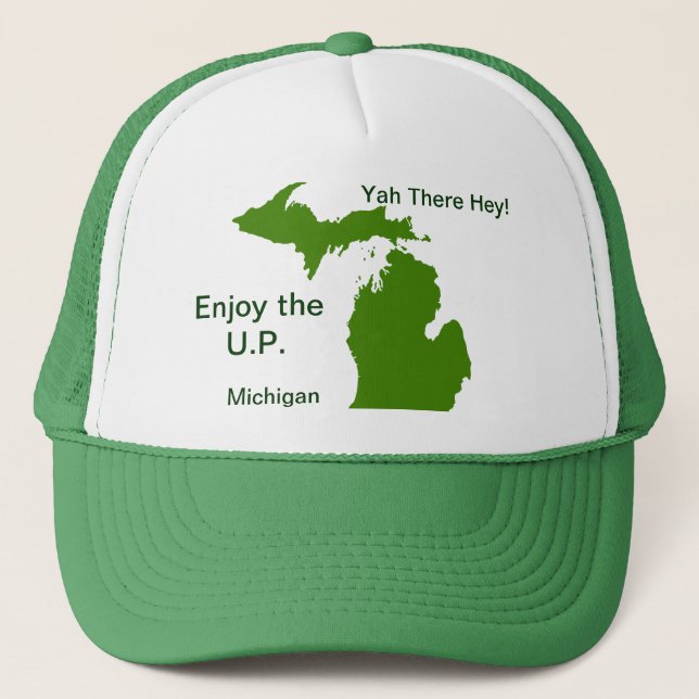 Genießen Sie die U.P. Michigan mit Da Yoopers Truckerkappe (Vorderseite)