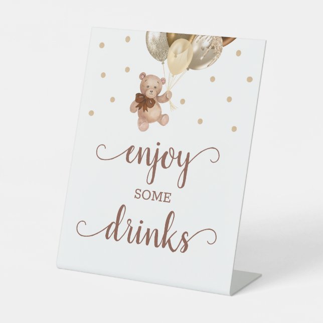 Genießen Sie ein paar Drinks Teddy Bear Brown Gold Sockelschild (Vorderseite)