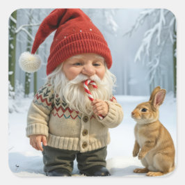 Genießen Sie eine Candy Cane im Schneewald Quadratischer Aufkleber