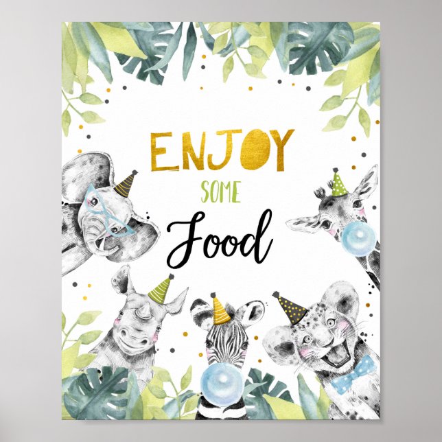 Genießen Sie einige Food Safari Party Tiere Geburt Poster (Vorne)
