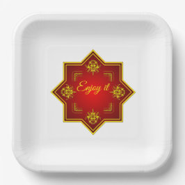 Genießen Sie es Rot Gold Dekorativer Papier Teller