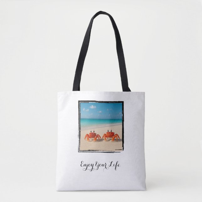 Genießen Sie Ihr Leben - Zwei Crabs Beach Tasche (Vorderseite)