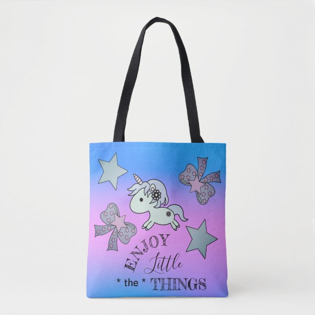 Genießen Sie Life Unicorn Ribbon Star Rainbow Nied Tasche (Vorderseite)