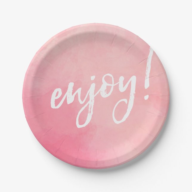 Genießen Sie Party Platte Rosa Aquarell handschrif Pappteller (Vorderseite)