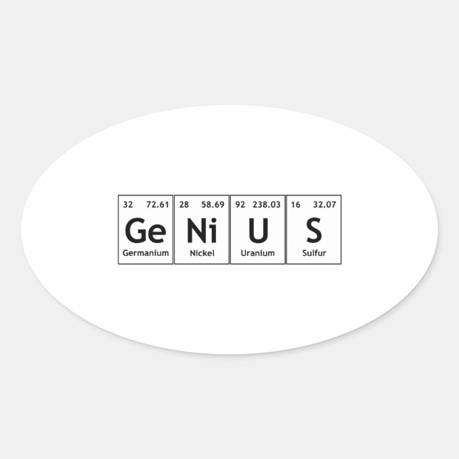 GeNiUS Chemistry Periodic Table Words Elements Ovaler Aufkleber (Vorderseite)